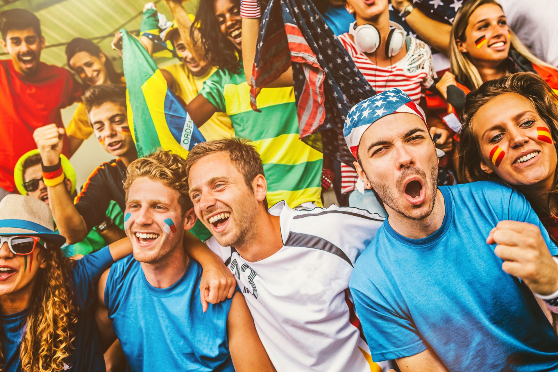 Fans of different nations at the stadium together